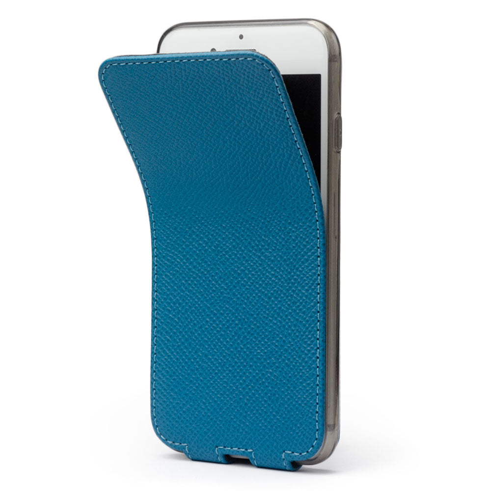 Funda de piel Aguamarina para iPhone SE - tapa frontal flexible que se pliega hacia atrás para proteger la pantalla del smartphone