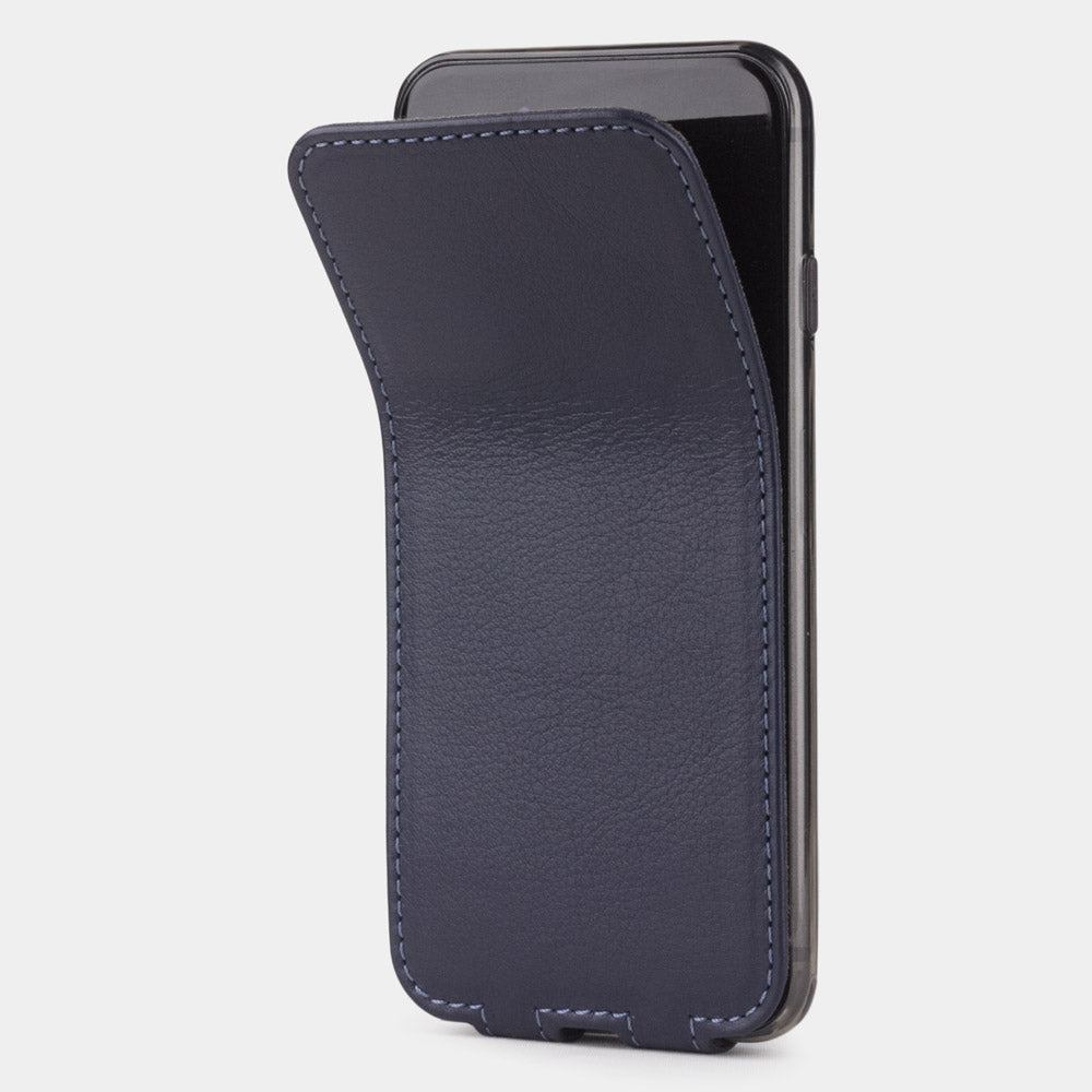 Funda de piel Azul Índigo para iPhone SE - tapa frontal flexible que se pliega hacia atrás para proteger la pantalla del smartphone
