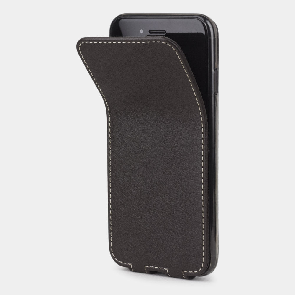 Funda de piel Marrón para iPhone SE - tapa frontal flexible que se pliega hacia atrás para proteger la pantalla del smartphone