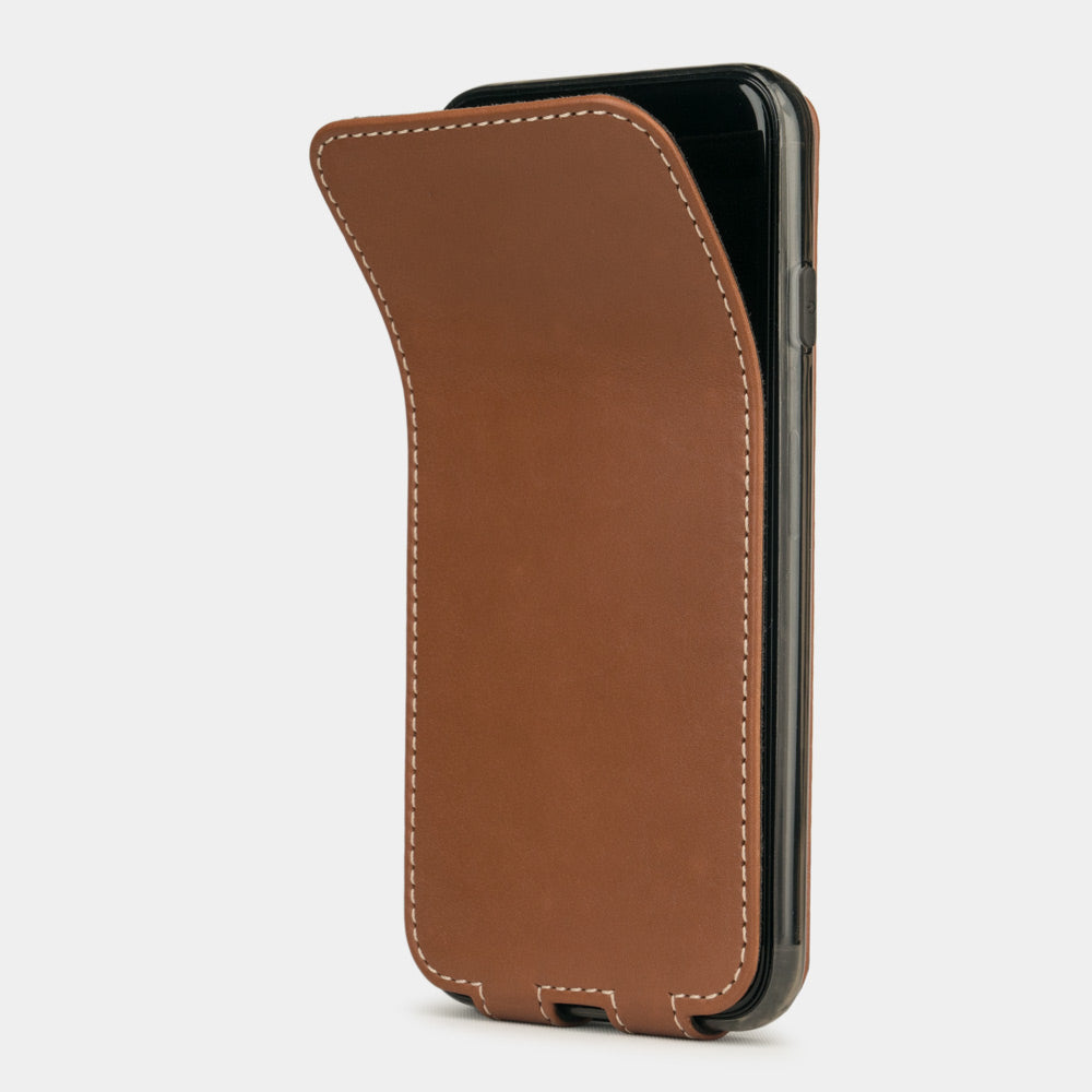 Funda de piel Oro para iPhone SE - tapa frontal flexible que se pliega hacia atrás para proteger la pantalla del smartphone