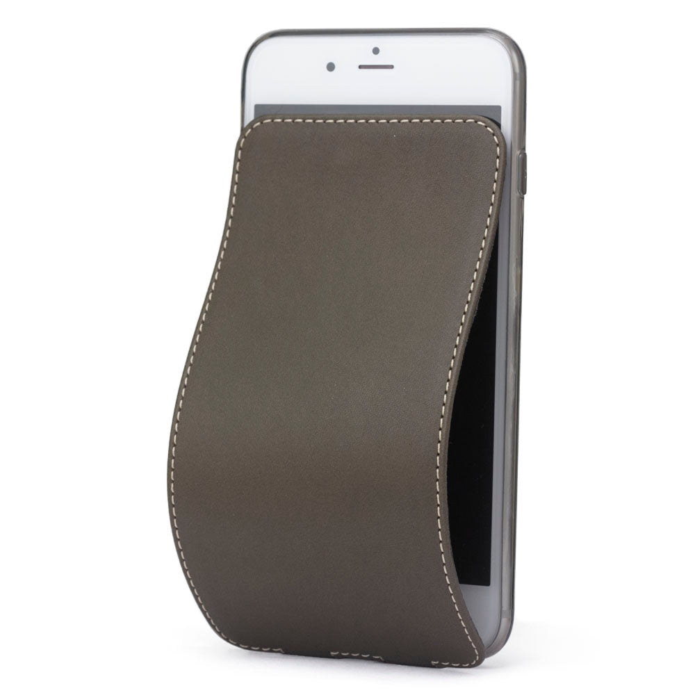 Funda de piel Caqui para iPhone SE - funda de lujo en piel auténtica con tapa magnética parcialmente abierta