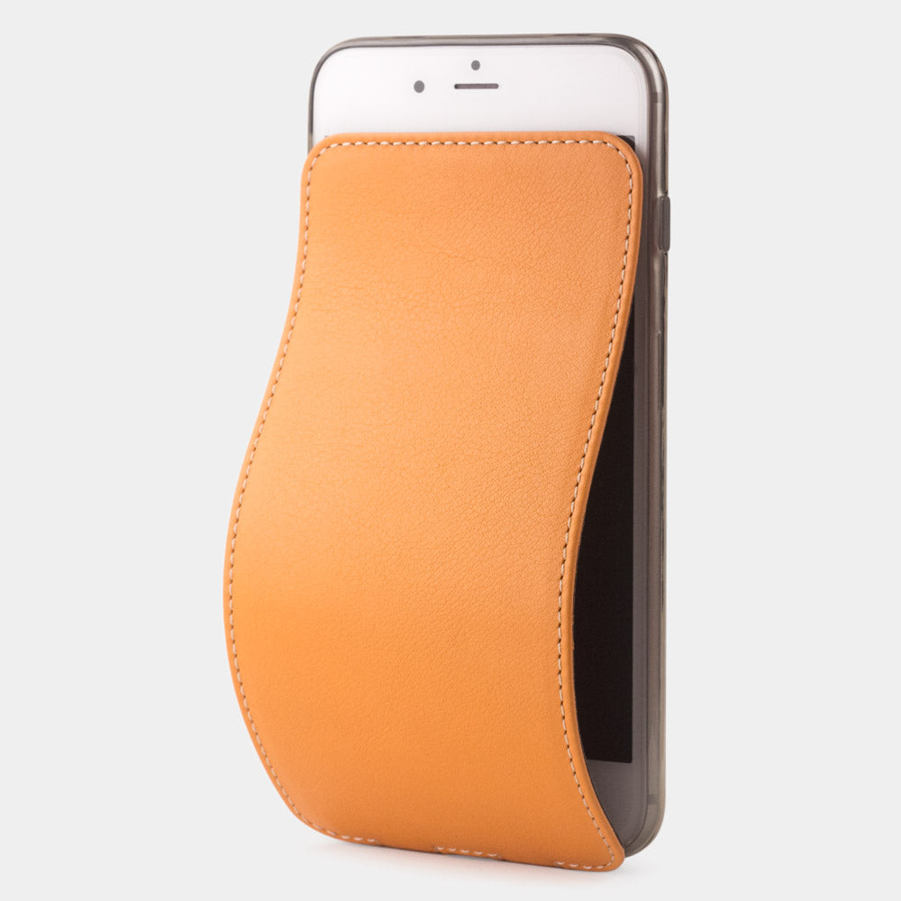 Funda de piel Ocre para iPhone SE - funda de lujo en piel auténtica con tapa magnética parcialmente abierta