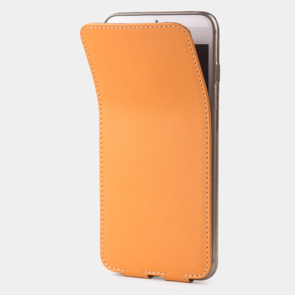 Funda de piel Ocre para iPhone SE - tapa frontal flexible que se pliega hacia atrás para proteger la pantalla del smartphone