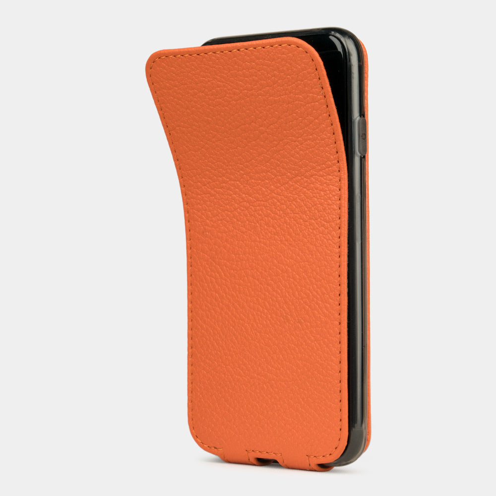 Funda de piel Naranja para iPhone SE - tapa frontal flexible que se pliega hacia atrás para proteger la pantalla del smartphone