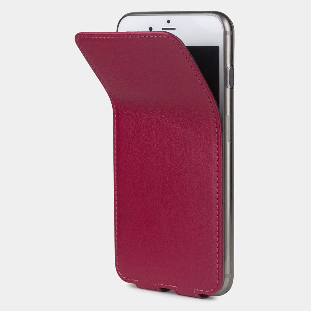 Funda de piel Fucsia para iPhone SE - tapa frontal flexible que se pliega hacia atrás para proteger la pantalla del smartphone