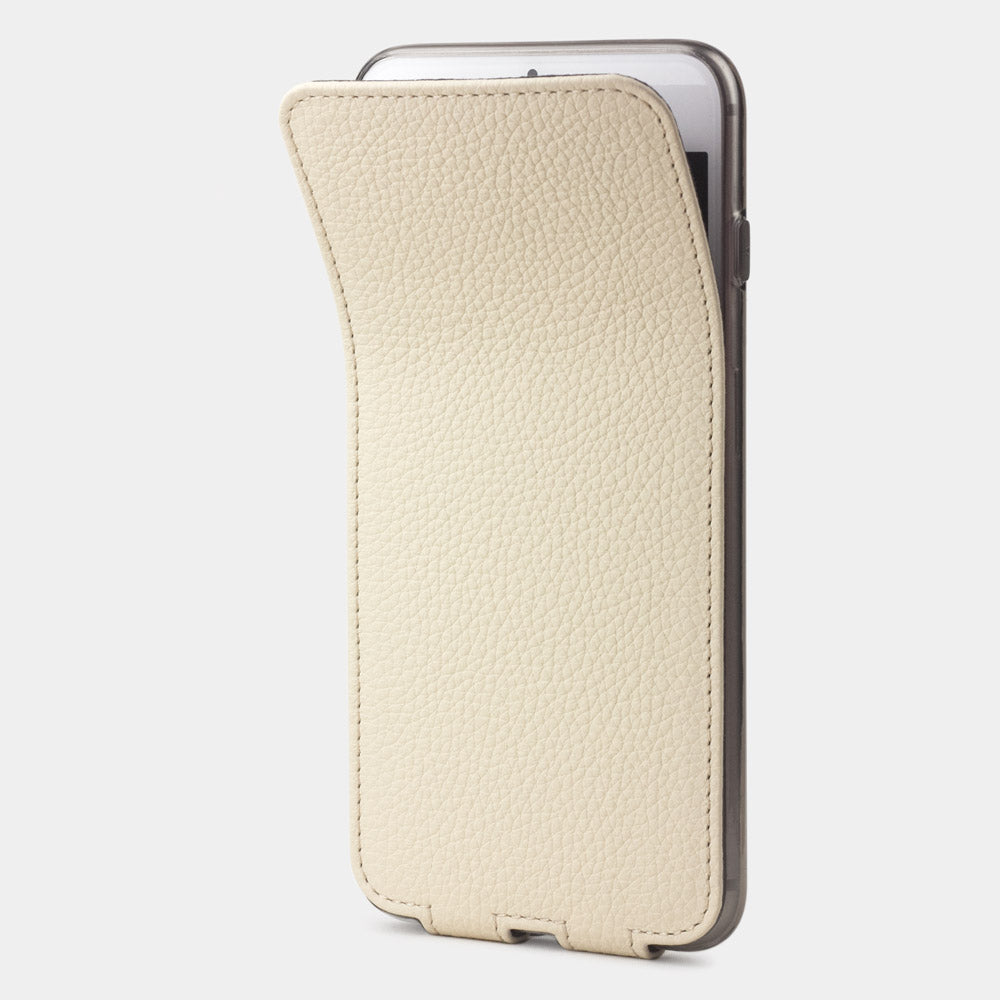 Funda de piel Crema para iPhone SE - tapa frontal flexible que se pliega hacia atrás para proteger la pantalla del smartphone