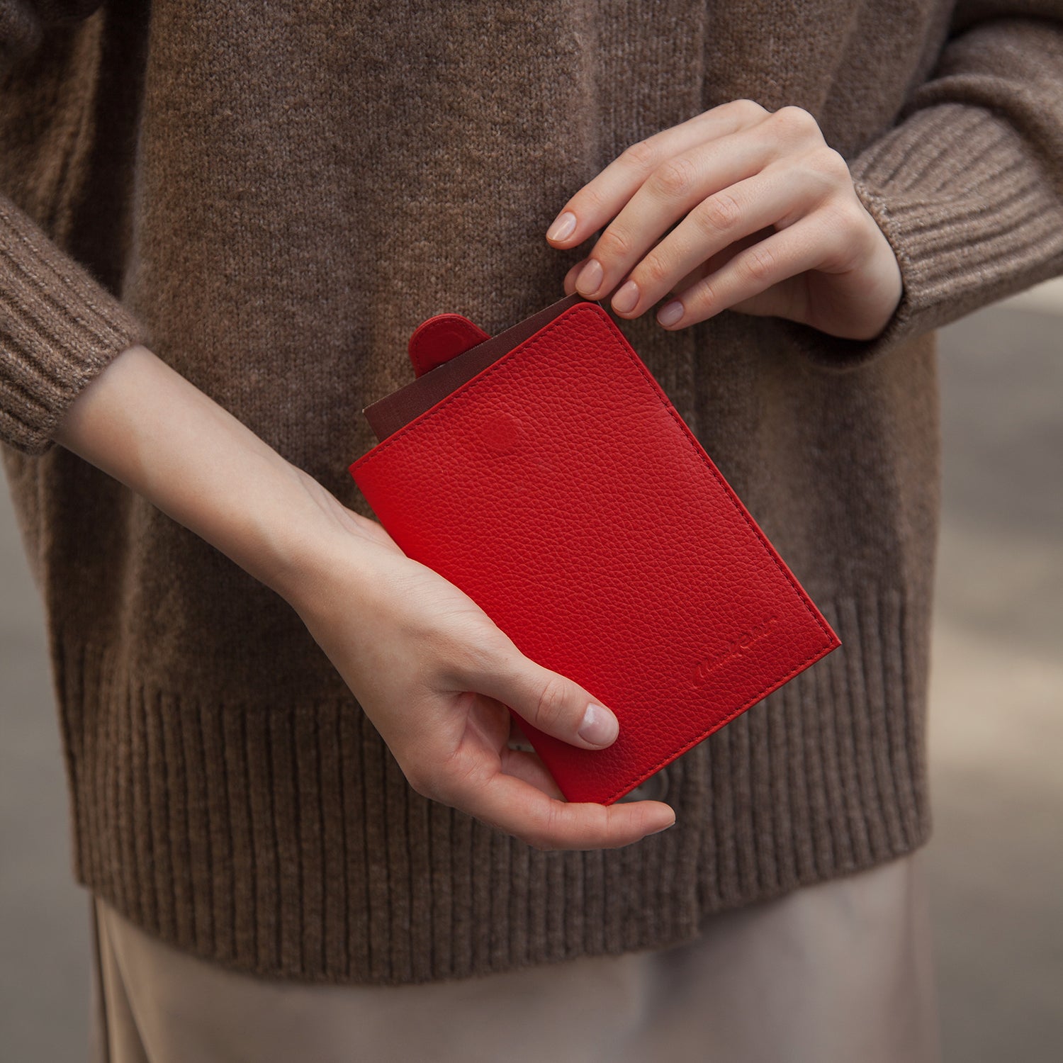 leather passport holder London rouge