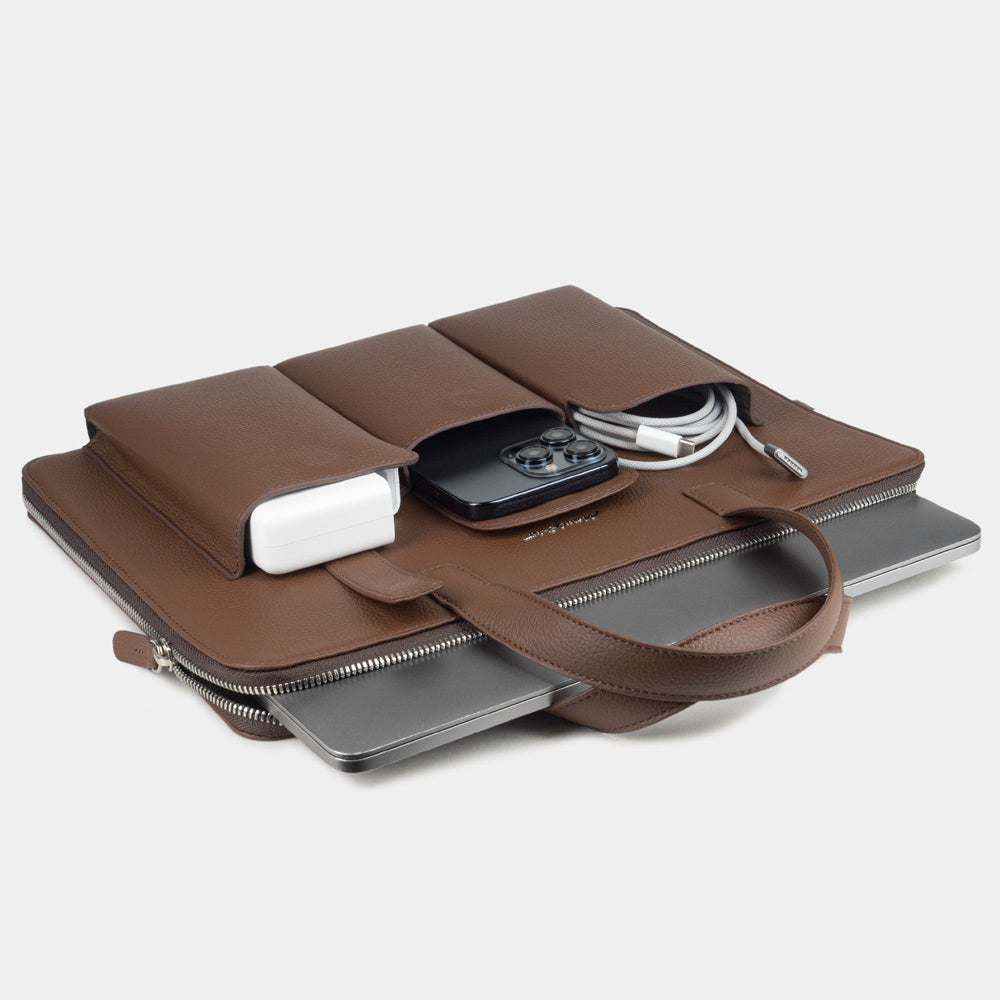Leather Notebook Bag 14'' with Pockets Brown | Marcel Robert - 2