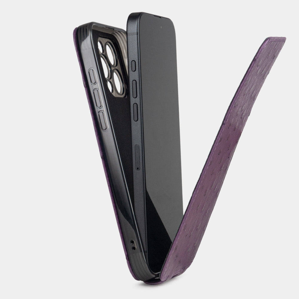 iPhone 16 Pro Max purple ostrich flip case – MagSafe & clever design