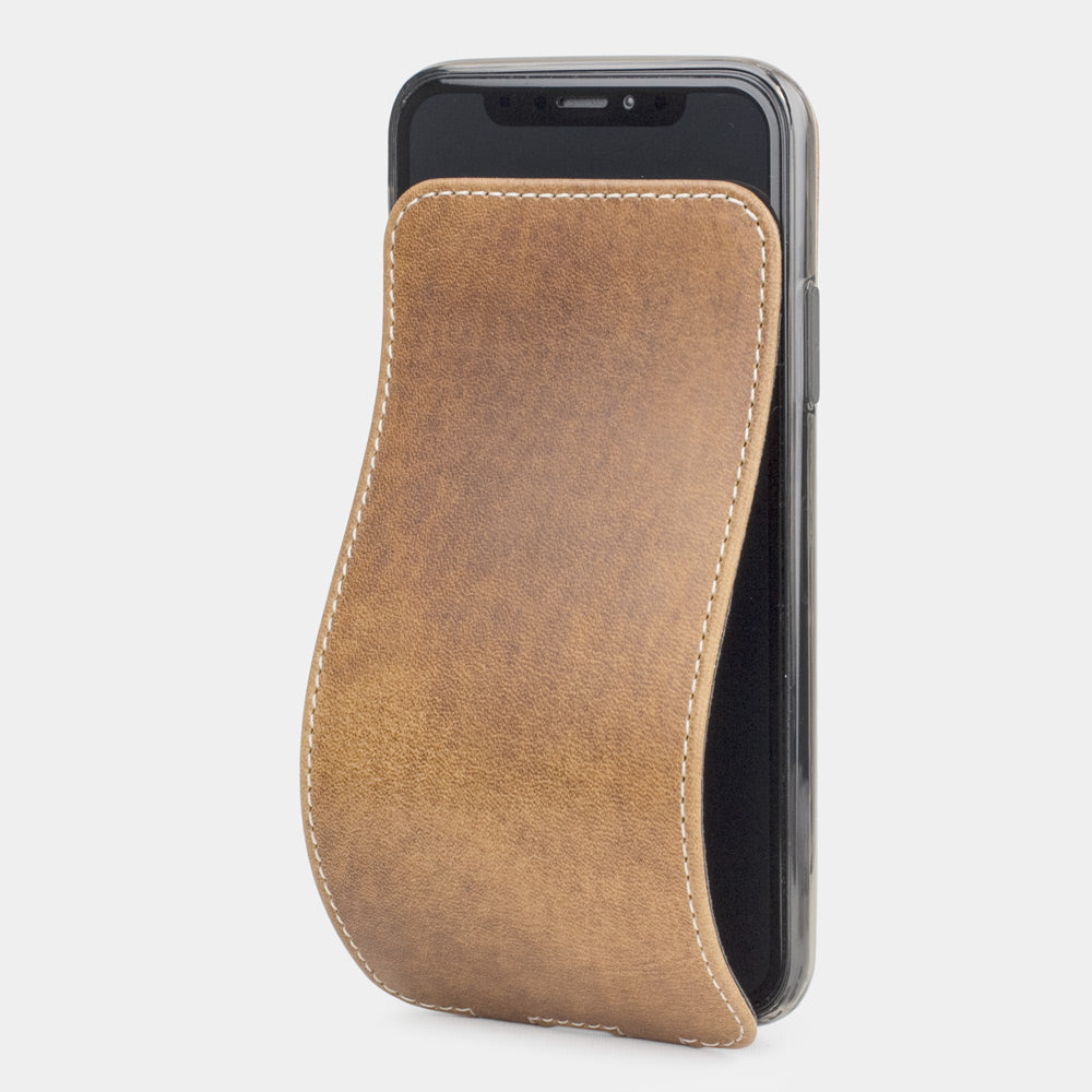 vintage leather flip case for iPhone X - luxury handmade phone case in genuine leather with magnetic front cover partially open