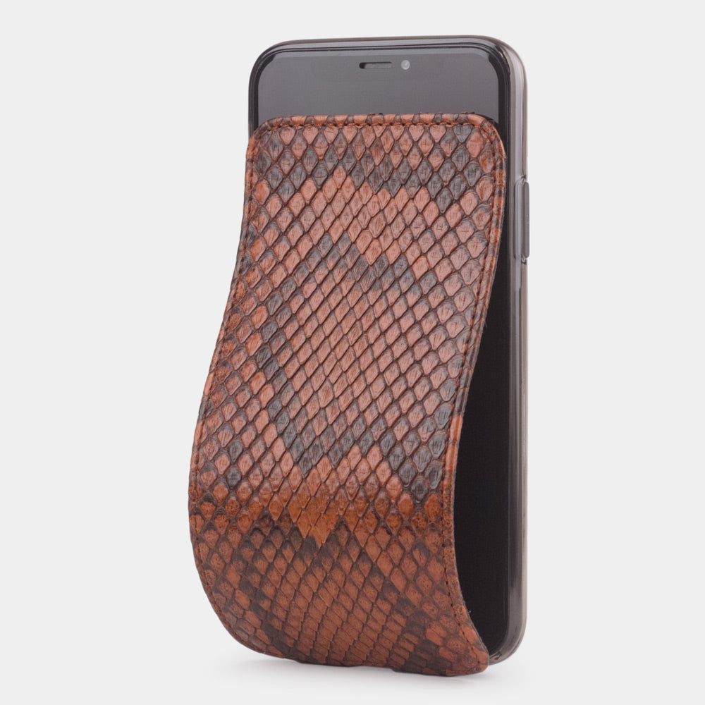 Python leren flip-hoesje goud voor iPhone X - vooraanzicht met de zachte klapsluiting