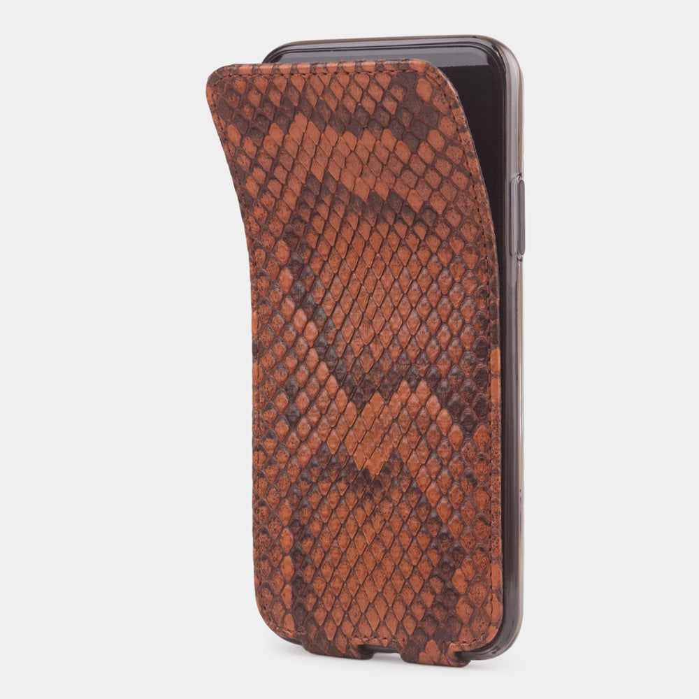 Python leren flip-hoesje goud voor iPhone X - zijaanzicht met de geopende klep
