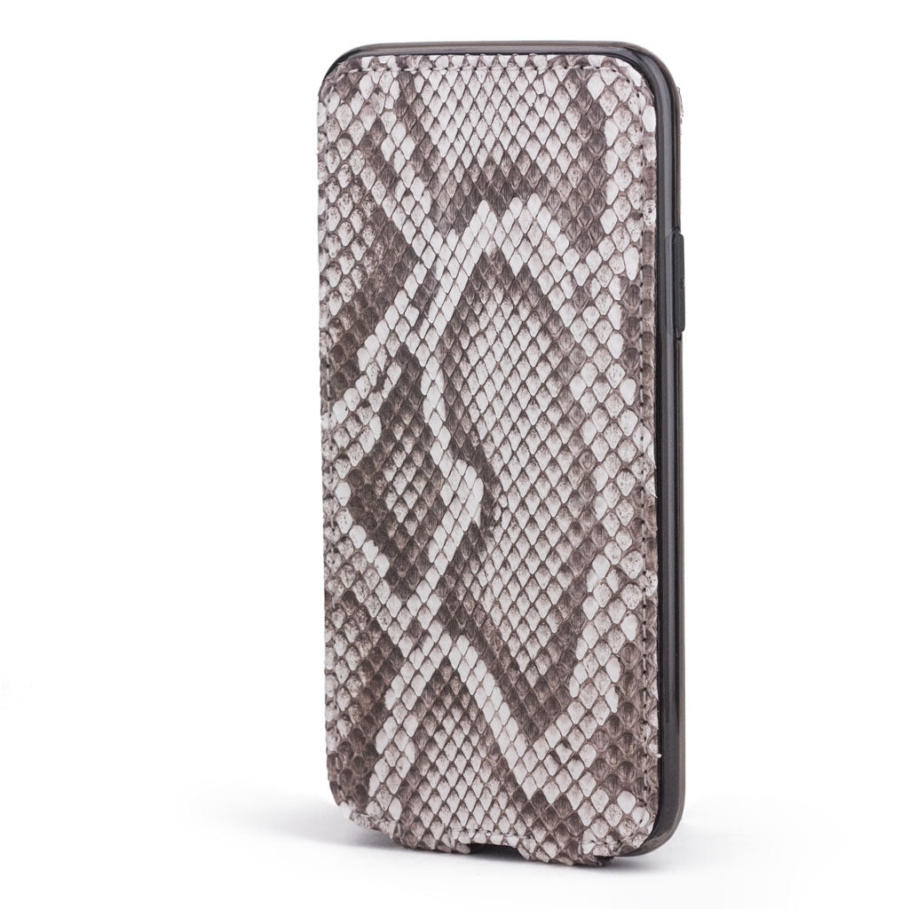 Natural python leather flip case for iPhone XS Max - front view of the closed cover