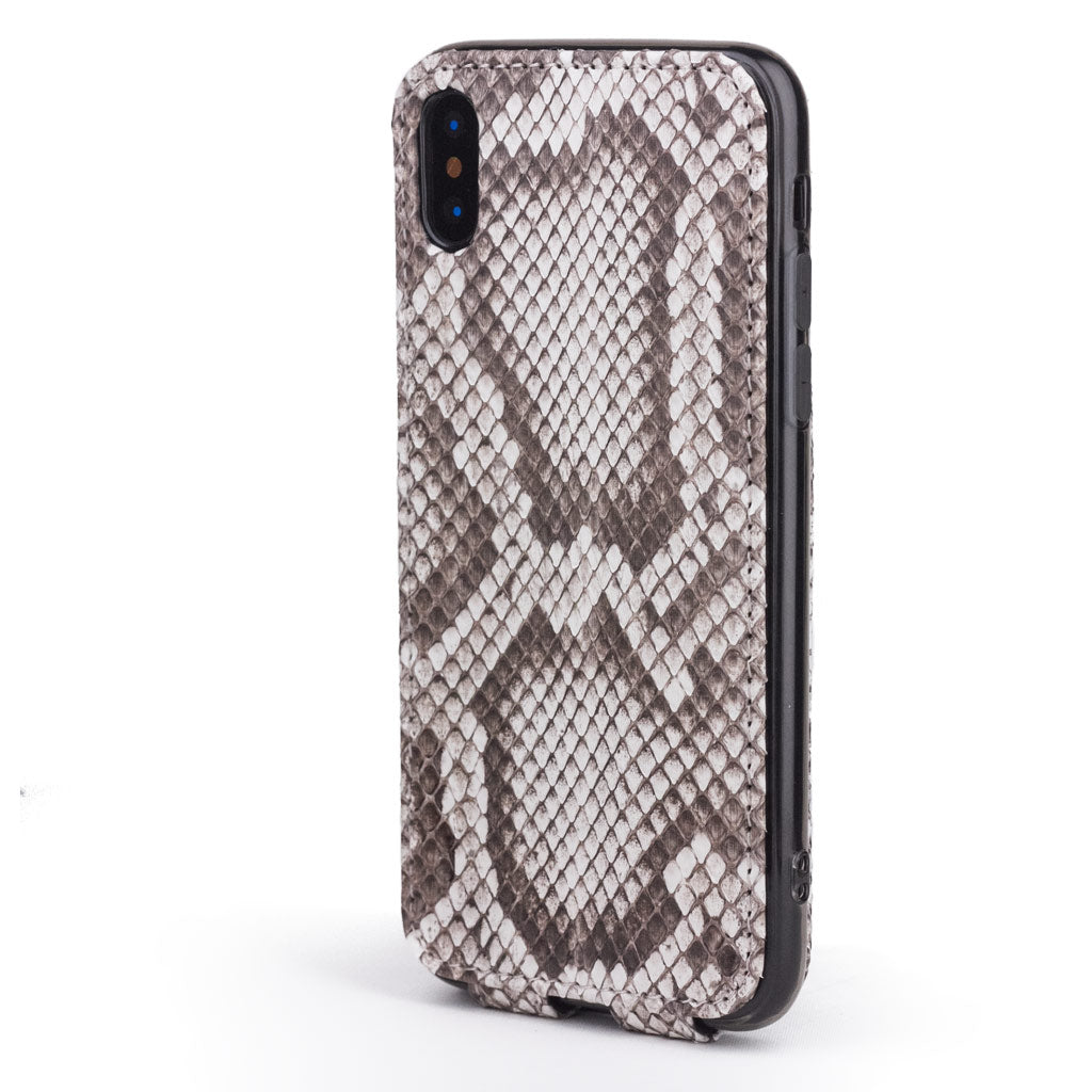 natural python leather case for iPhone XS Max - back view showing the camera cutout & optical lens efficiently protected