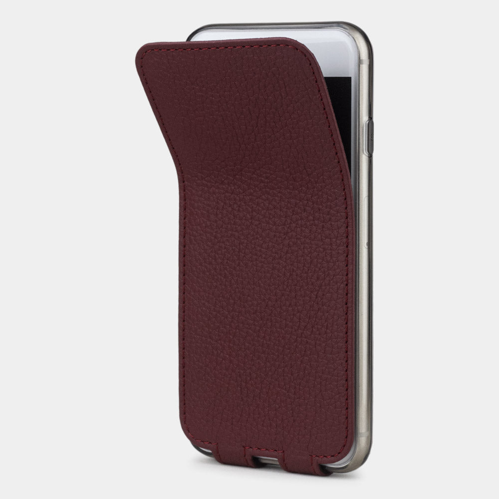 Funda de piel Burdeos para iPhone SE - tapa frontal flexible que se pliega hacia atrás para proteger la pantalla del smartphone