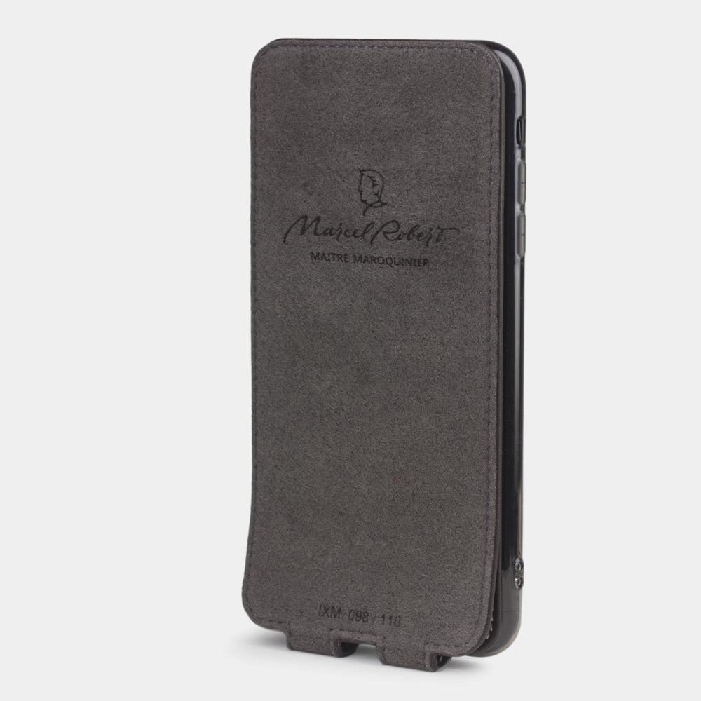 leren hoesje bruin voor iPhone XS Max - binnenaanzicht met de Alcantara-voering om het telefoonscherm te reinigen
