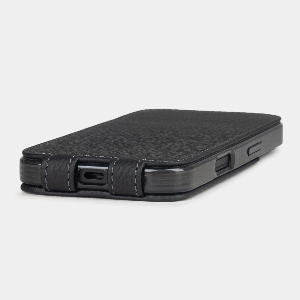 iPhone 16 Plus designer flip case - black premium leather