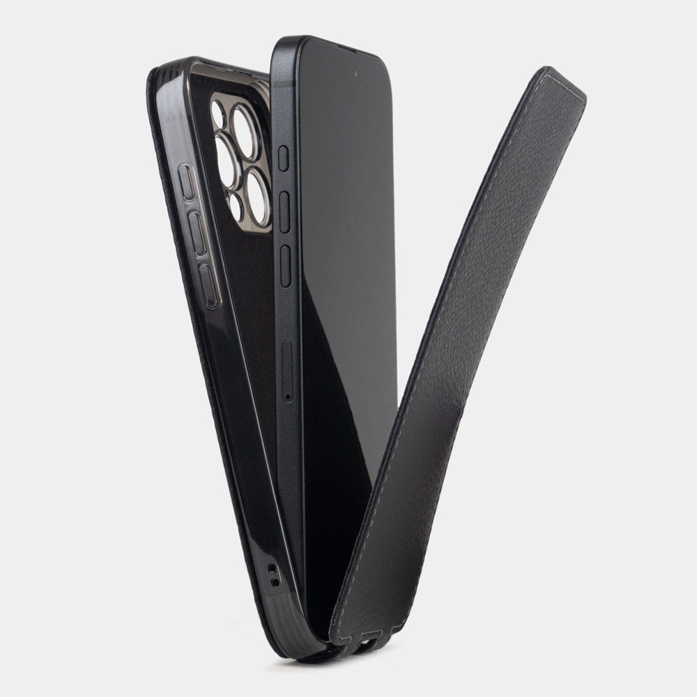 iPhone 16 Pro Max Luxury Flip Case - handmade black premium