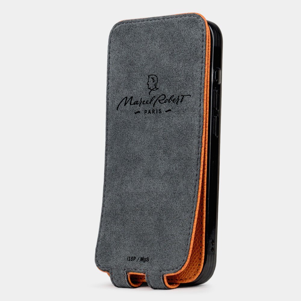 Handcrafted calfskin case iPhone 16 Pro orange | Marcel Robert - 3