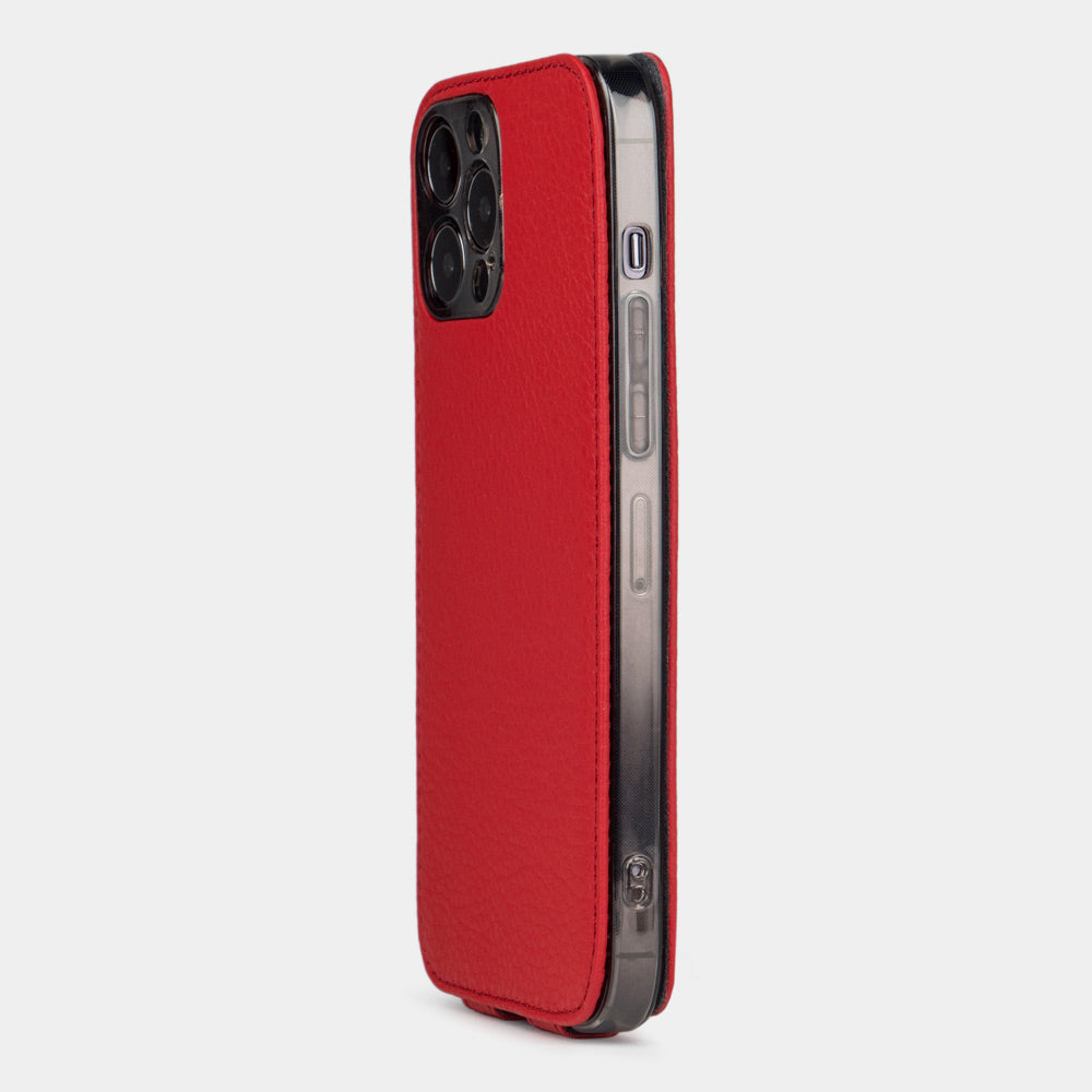 Red calfskin leather case iPhone 15 Pro Max – full product view on plain background