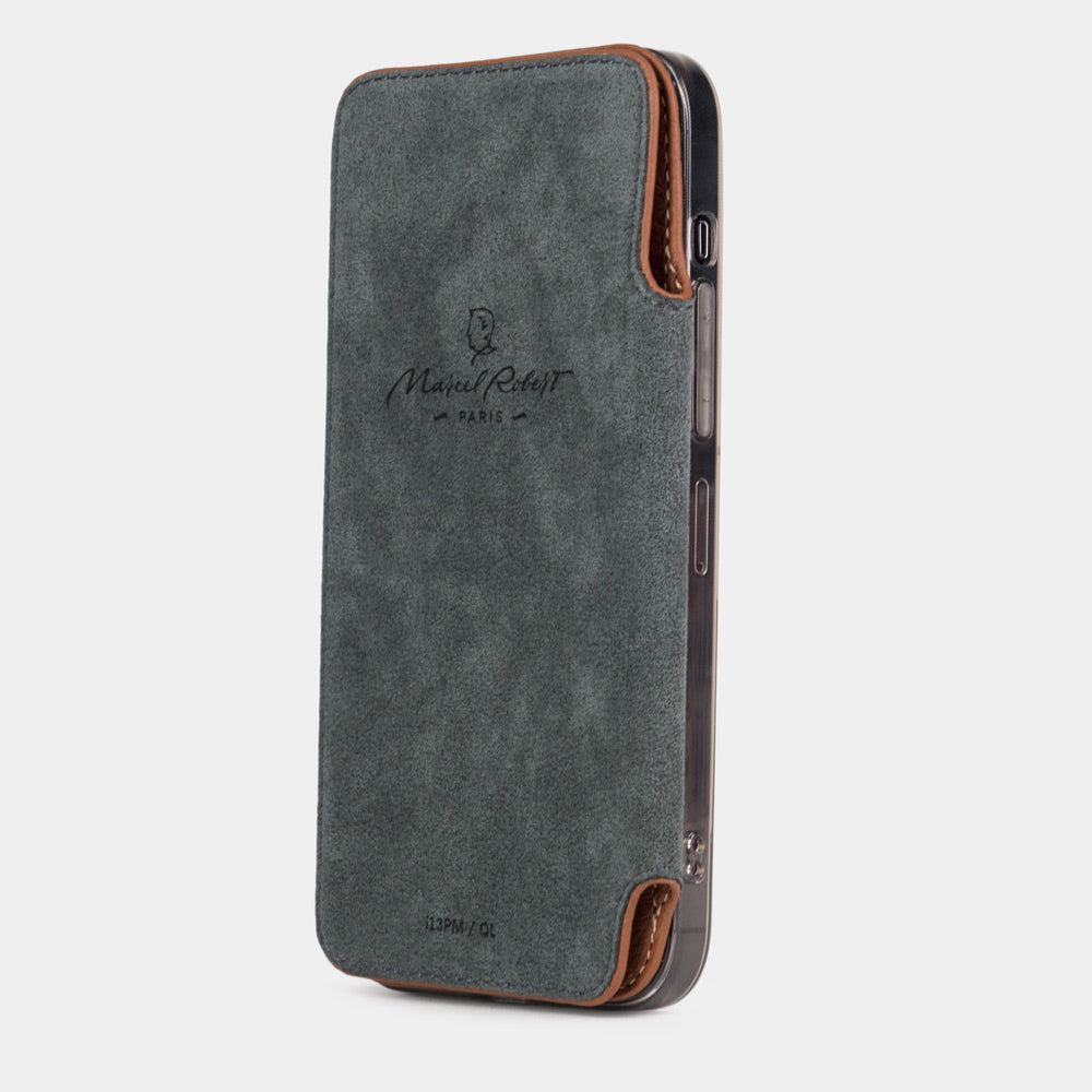 Coque portefeuille iPhone 15 pro max gold cuir de veau – MagSafe