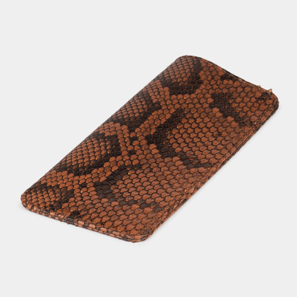 Gold python Pocket glasses pouch lying flat, three-quarter view