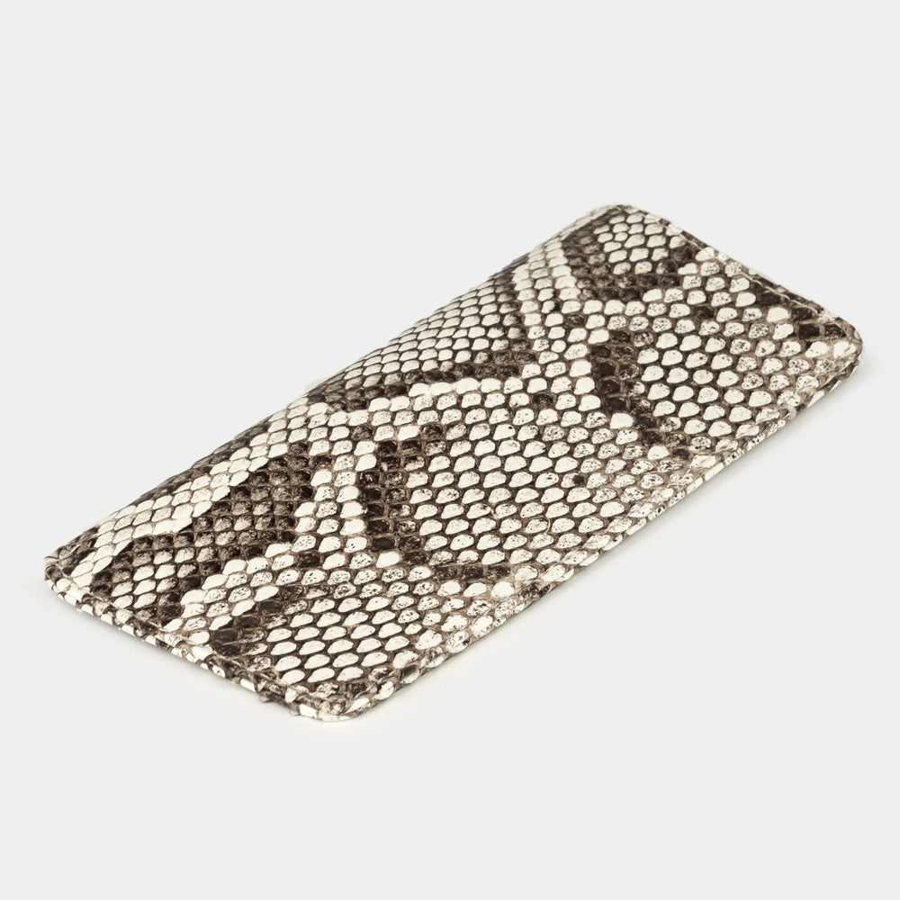 Natural python Pocket glasses pouch lying flat, three-quarter view