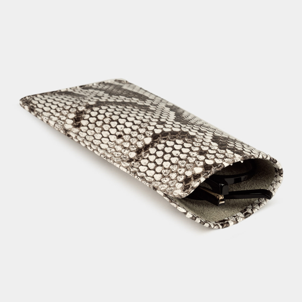 Natural python Pocket glasses pouch seen from the side, glasses inside