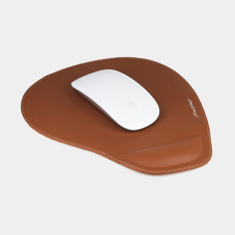 Tappetino mouse in pelle gold con poggiapolsi, mouse bianco sul vitello a grana