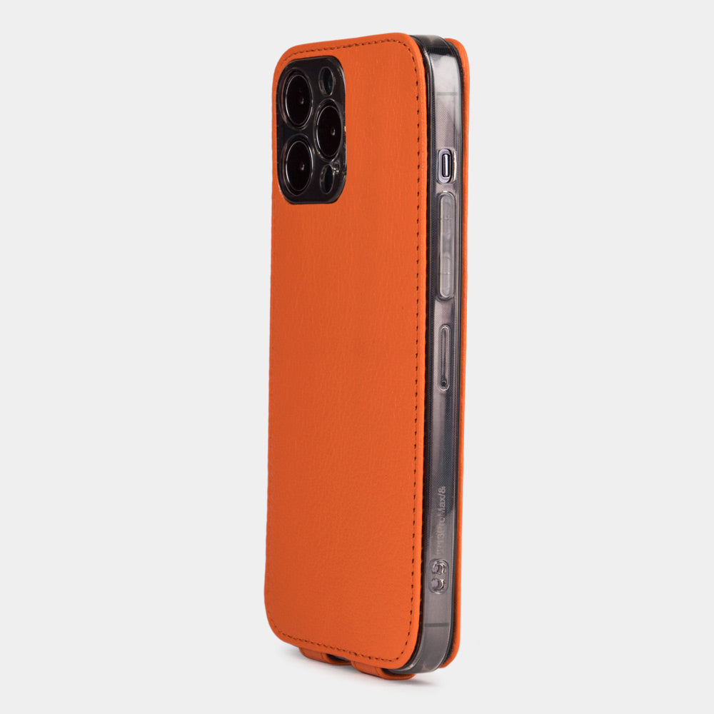 iPhone 14 Pro Max Orange Calfskin Designer Flip Case – MagSafe