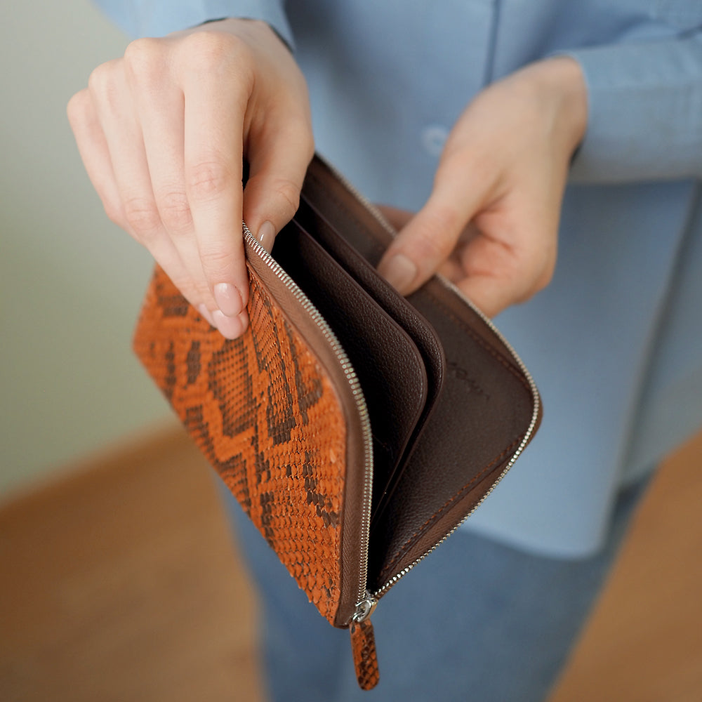 women’s python gold zip wallet with card holder