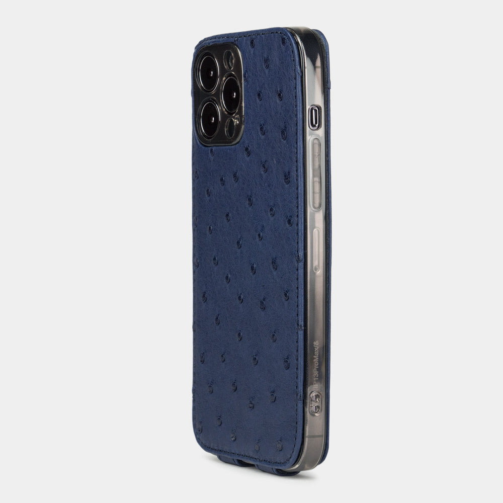 Blue Ostrich Leather Flip-Case iPhone 15 Pro | Marcel Robert - 0