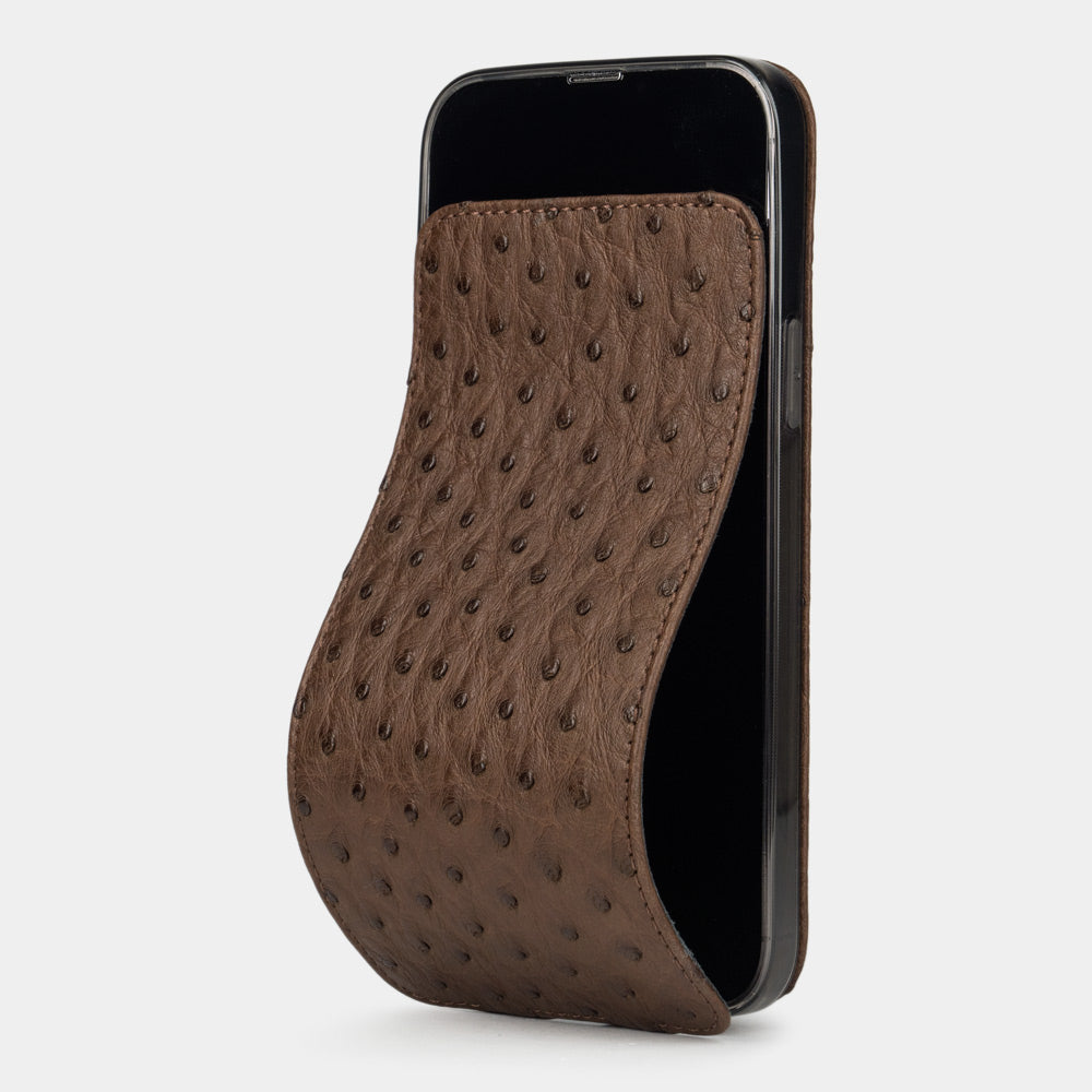 Brown Ostrich Leather Case iPhone 15 Pro | Marcel Robert - 0