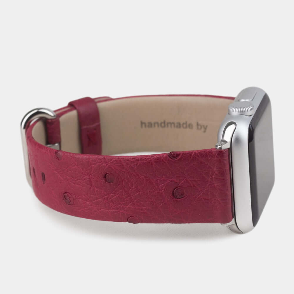 Ostrich Leather Strap Apple Watch 45/46mm Fuchsia | Marcel Robert - 0