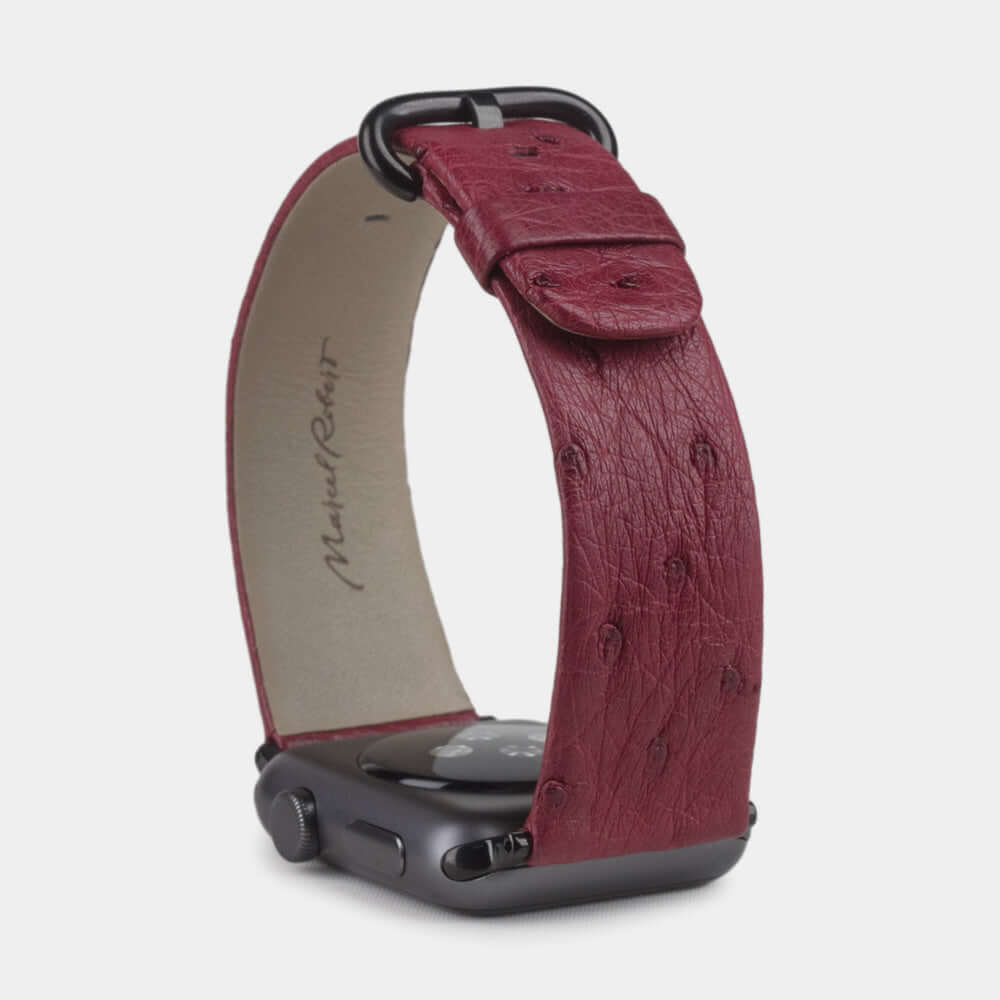 Ostrich Leather Strap Apple Watch 45/46mm Fuchsia | Marcel Robert - 9
