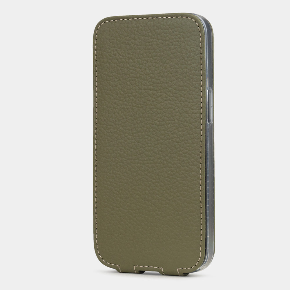 Protection iPhone 16e coque en cuir de vachette vert de première qualité, étui à rabat stable pour votre téléphone