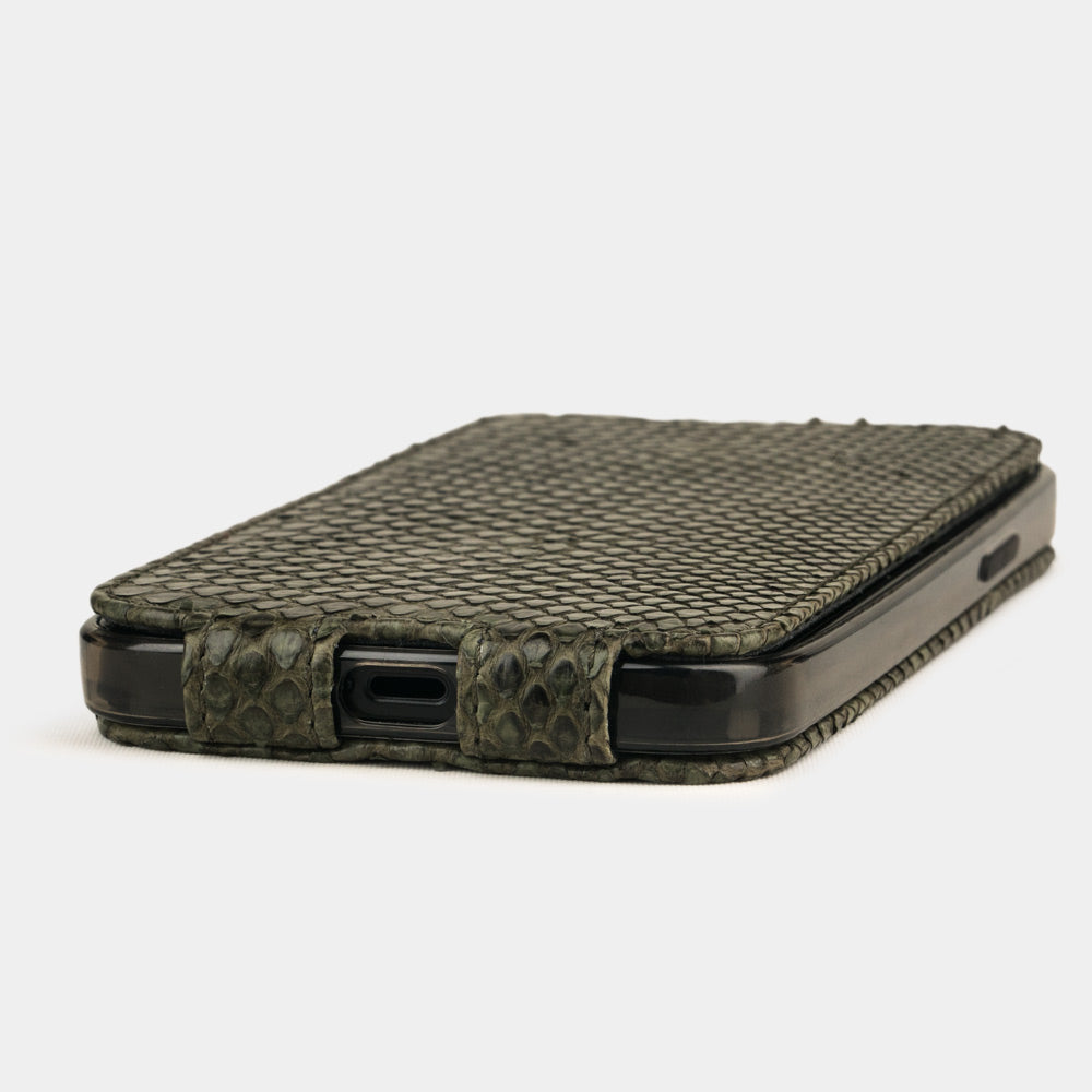 etui cuir python iPhone 12 mini vert