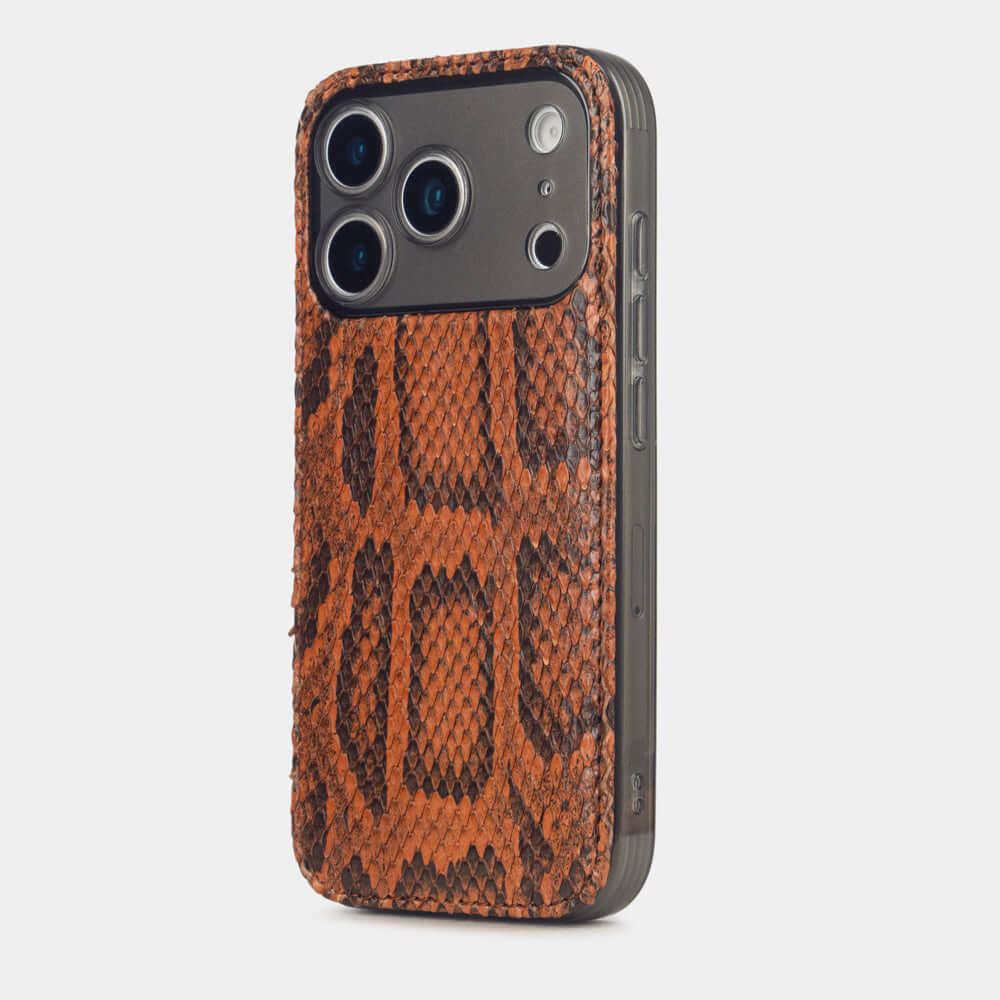 Gold Python Cover Case iPhone 17 Pro Max silver – luxury handmade phone case in genuine python leather, main photo
