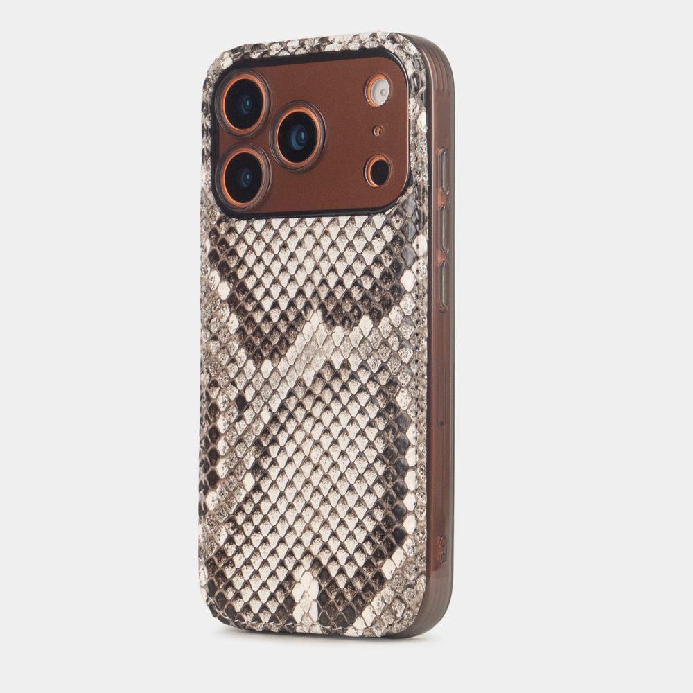 Natural  Python Cover Case iPhone 17 Pro Max orange – luxury handmade phone case in genuine python leather