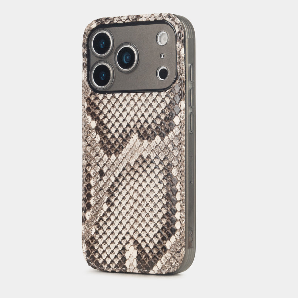 Natural  Python Cover Case iPhone 17 Pro Max silver – luxury handmade phone case in genuine python leather