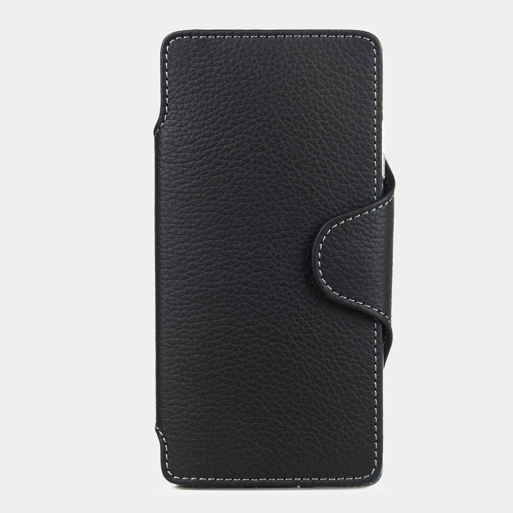 black leather Samsung S25 Ultra wallet case with card holder and magnetic flap – main view