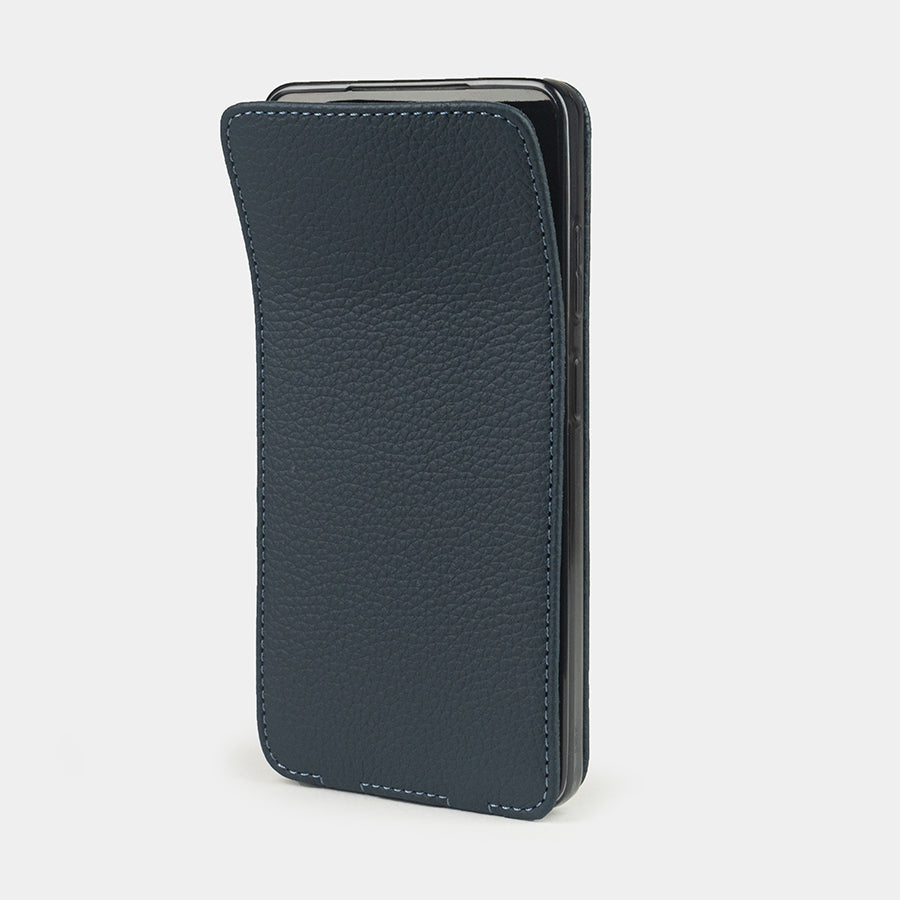 Samsung S26 Ultra blue leather flip case with Marcel Robert's signature soft-fold flexible flap