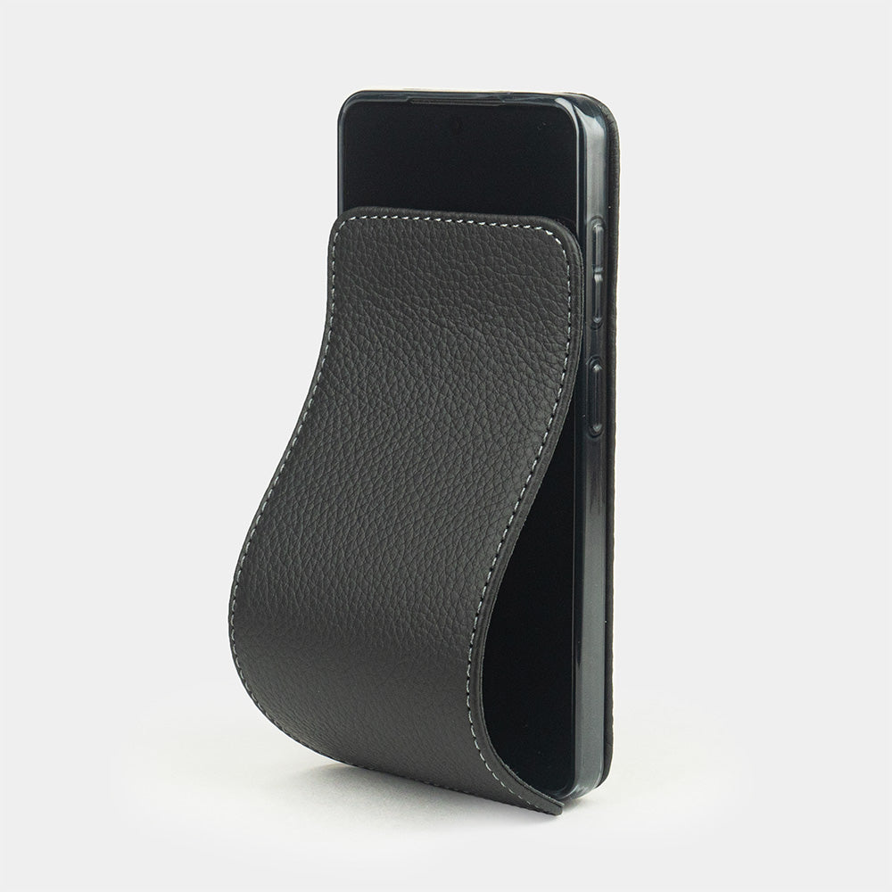 black leather flip case Samsung S26 & S26 Plus closed view with full screen protection