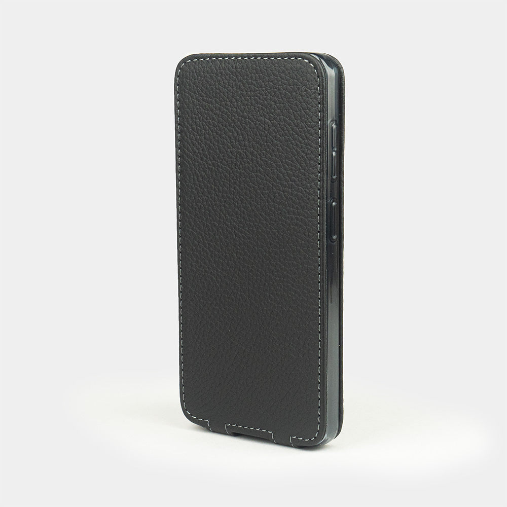 black leather flip case Samsung S26 & S26 Plus closed view with full screen protection