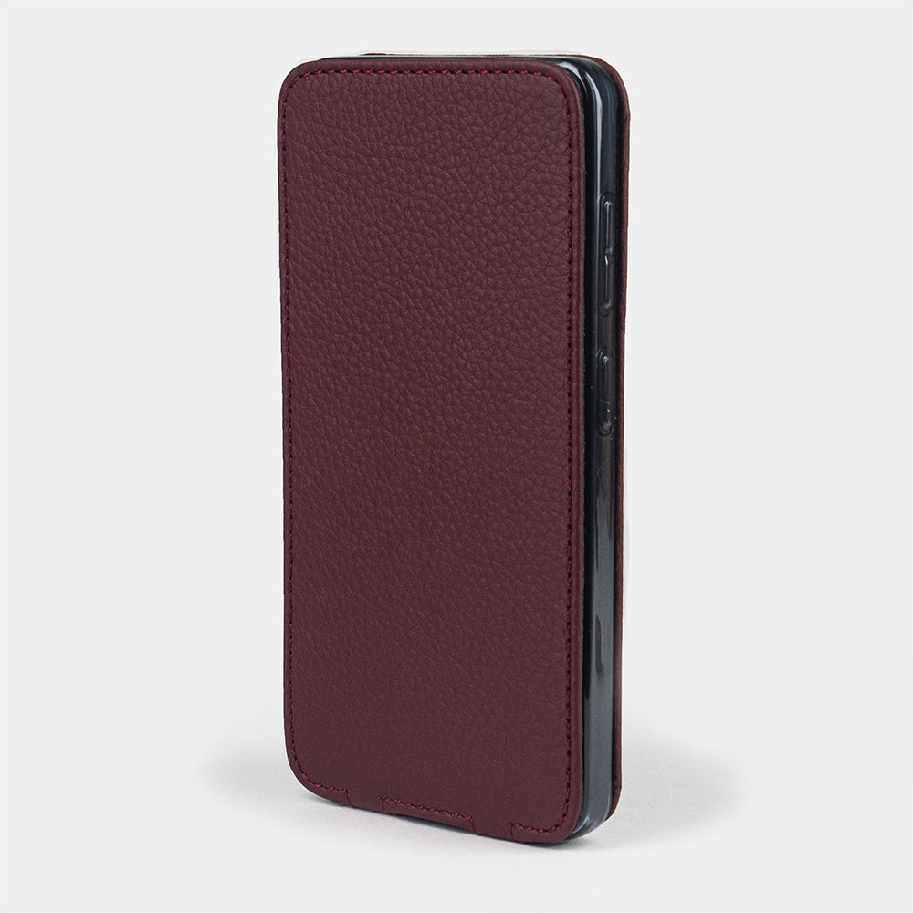 bordeaux leather flip case Samsung S26 & S26 Plus closed view with full screen protection
