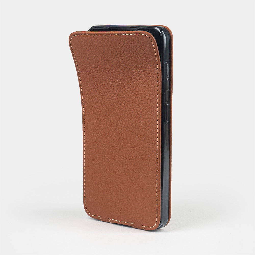 gold leather flip case Samsung S26 & S26 Plus with Marcel Robert's signature soft-fold flexible flap