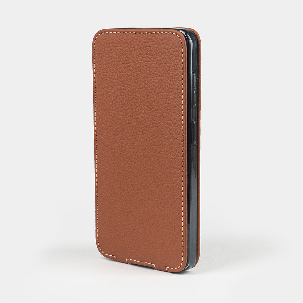 gold leather flip case Samsung S26 & S26 Plus closed view with full screen protection