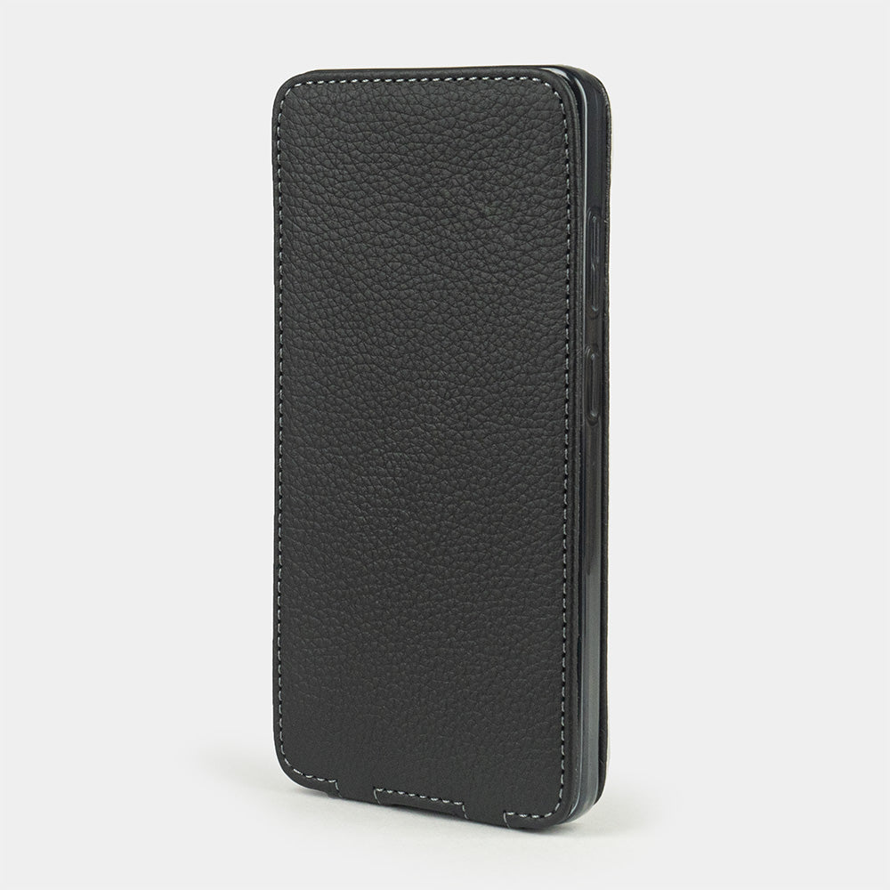 black leather flip case Samsung S26 Ultra closed view with full screen protection