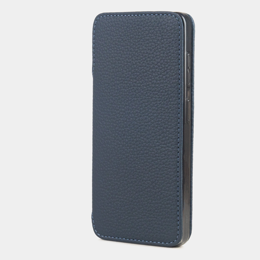 blue leather flip case Samsung S26 & S26 Plus closed view with full screen protection