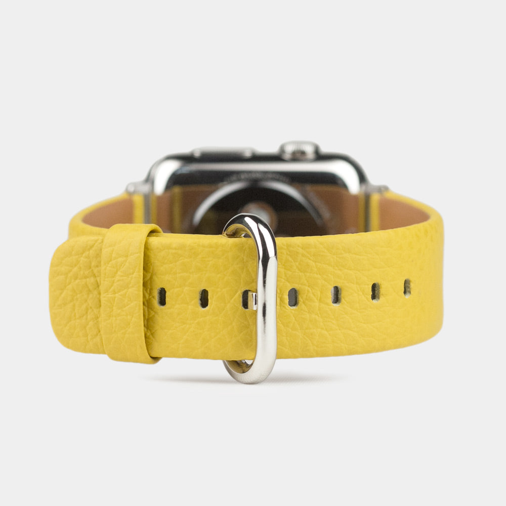 Armband für die Apple Watch 41/42 mm aus weichem genarbtem Kalbsleder in Gelb, mit Adaptern und Schnalle aus Edelstahl | Hauptansicht